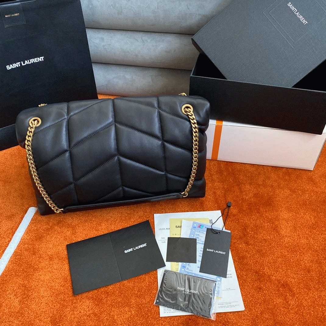 Sa1nt Lau*nt Puffer Medium Chain Bag Black Lambskin