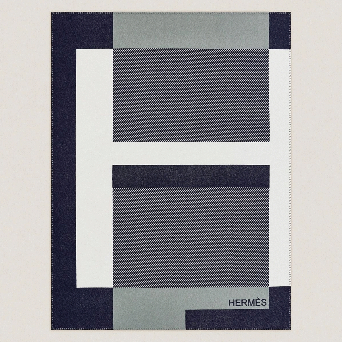 Fake H**me5 H Riviera blanket in marine wool and cashmere