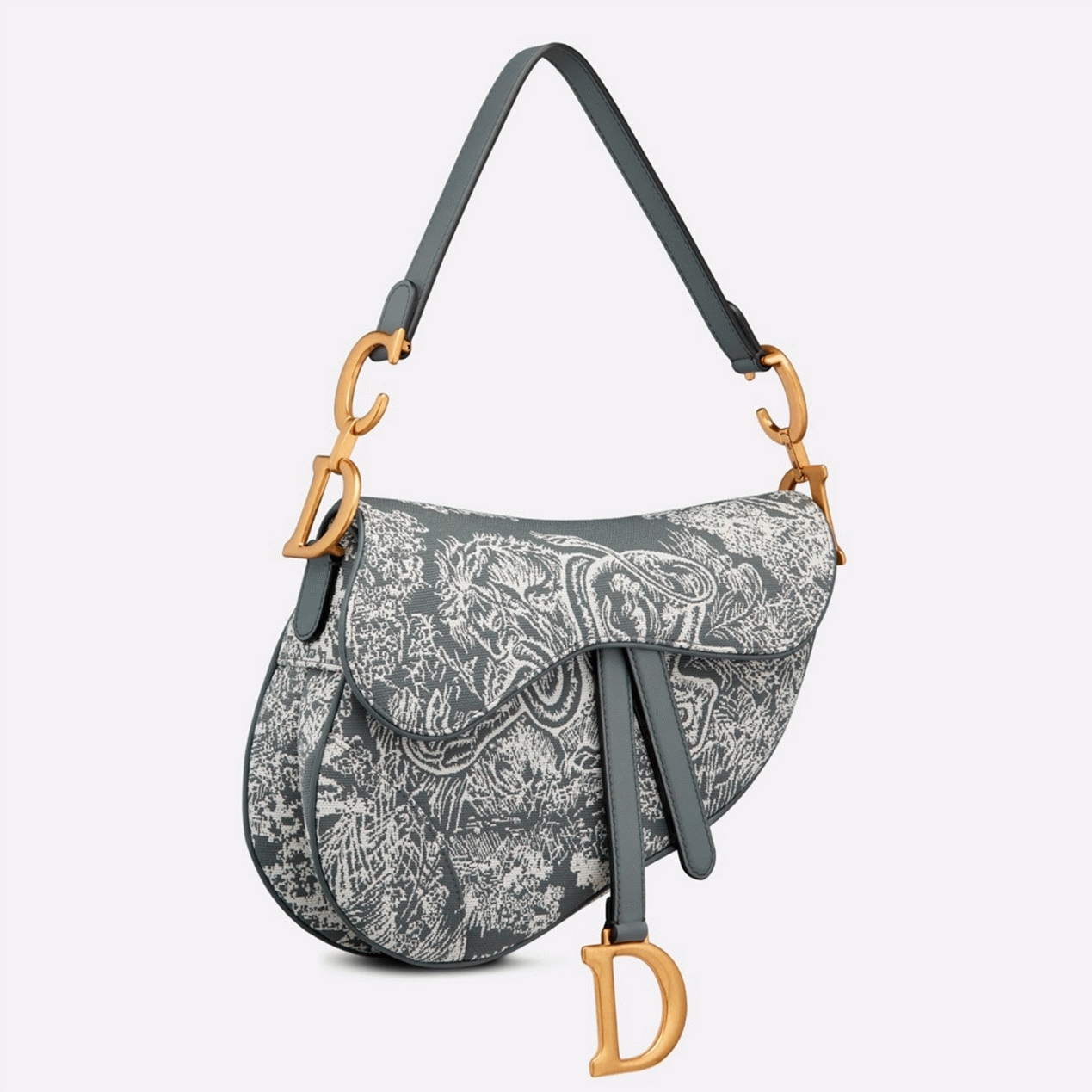 D10r Saddle Bag Faux in Grey Toile de Jouy Reverse Jacquard