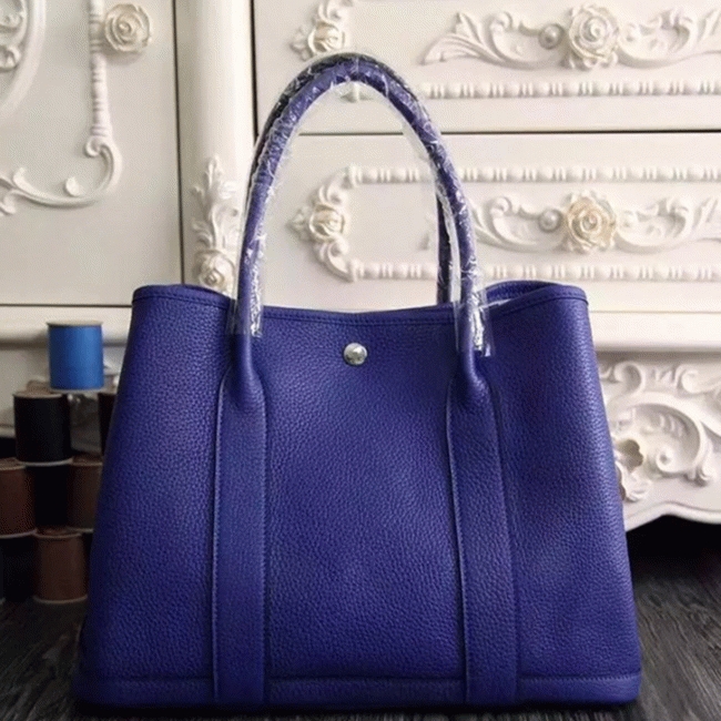 Electric Blue Leather Fake H**me5 Garden Party 36cm Tote Bag
