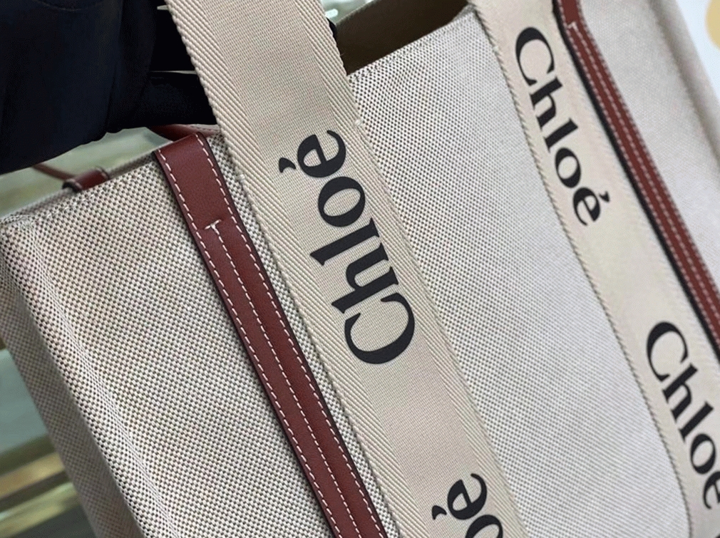 Top Quality Faux Chloe Medium Woody Tote Bag in Canvas with Brown Leather Strips