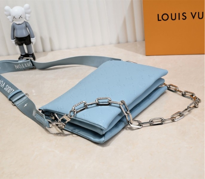 L0vis Vvtt0n Coussin PM Bag In Turquoise Blue With Jacquard Strap