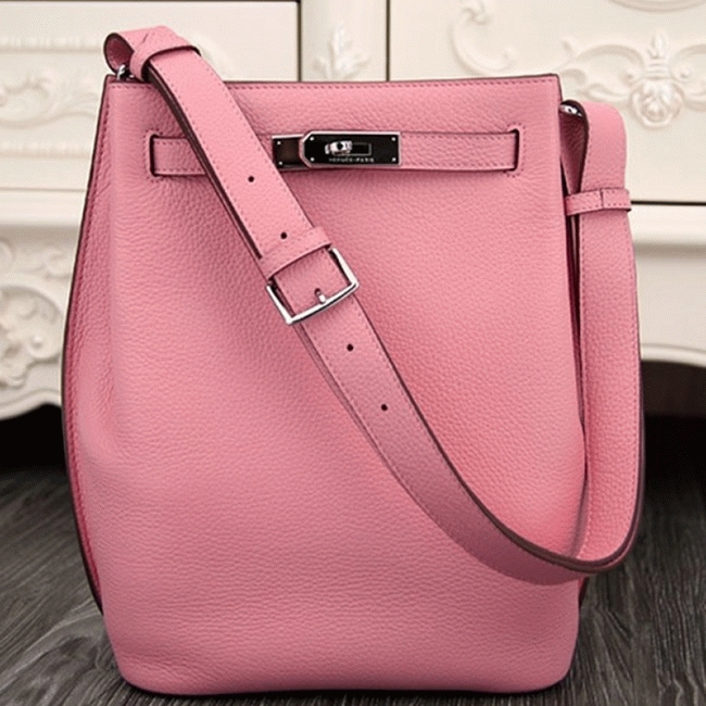 Pink Leather Replica H**me5 So Kelly 22cm Feminine Shoulder Bag