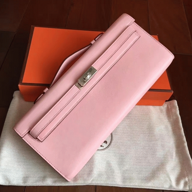 Rose Dragee Swift Knockoff H**me5 Kelly Cut Clutch Soft Pastel Bag