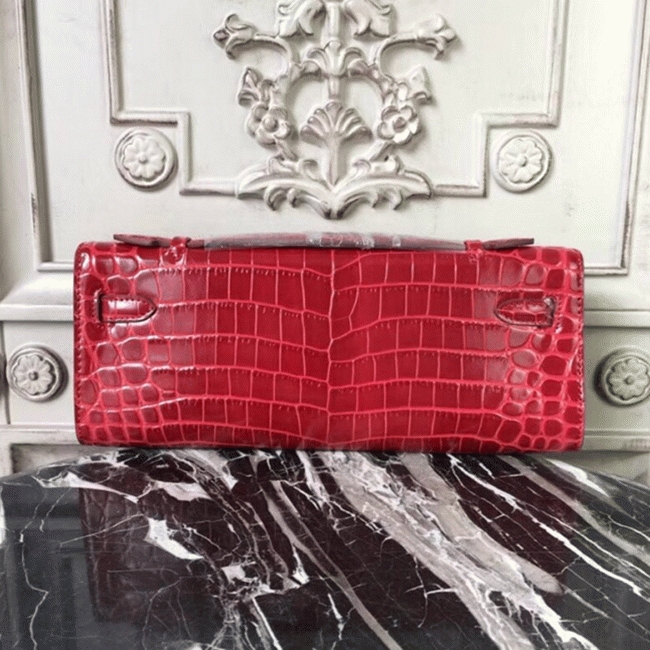 Red Crocodile Copy H**me5 Kelly Cut Clutch Exotic Luxury Bag