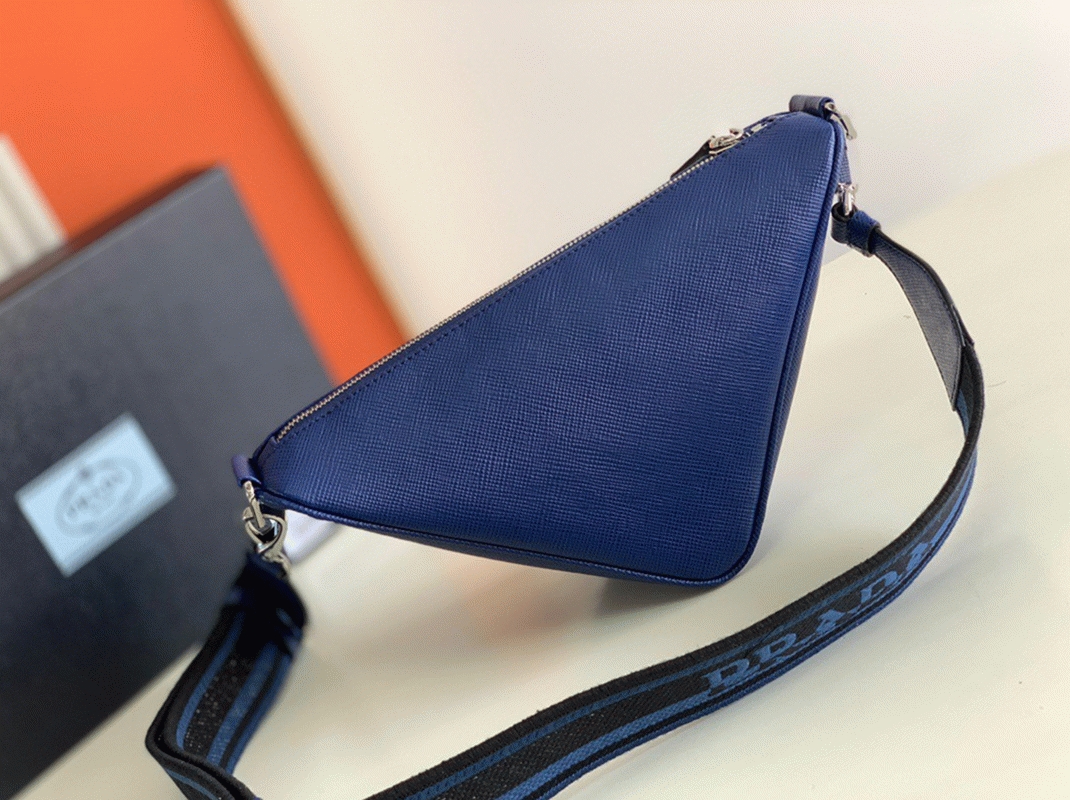Pra*a Triangle Shoulder Bag Replica in Blue