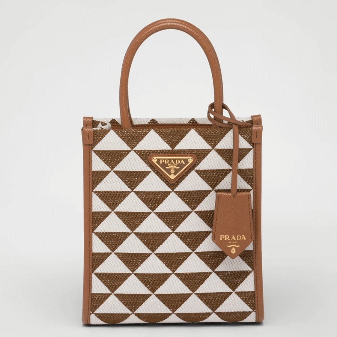 Pra*a Symbole Micro Bag Replica in White/Brown Jacquard Fabric