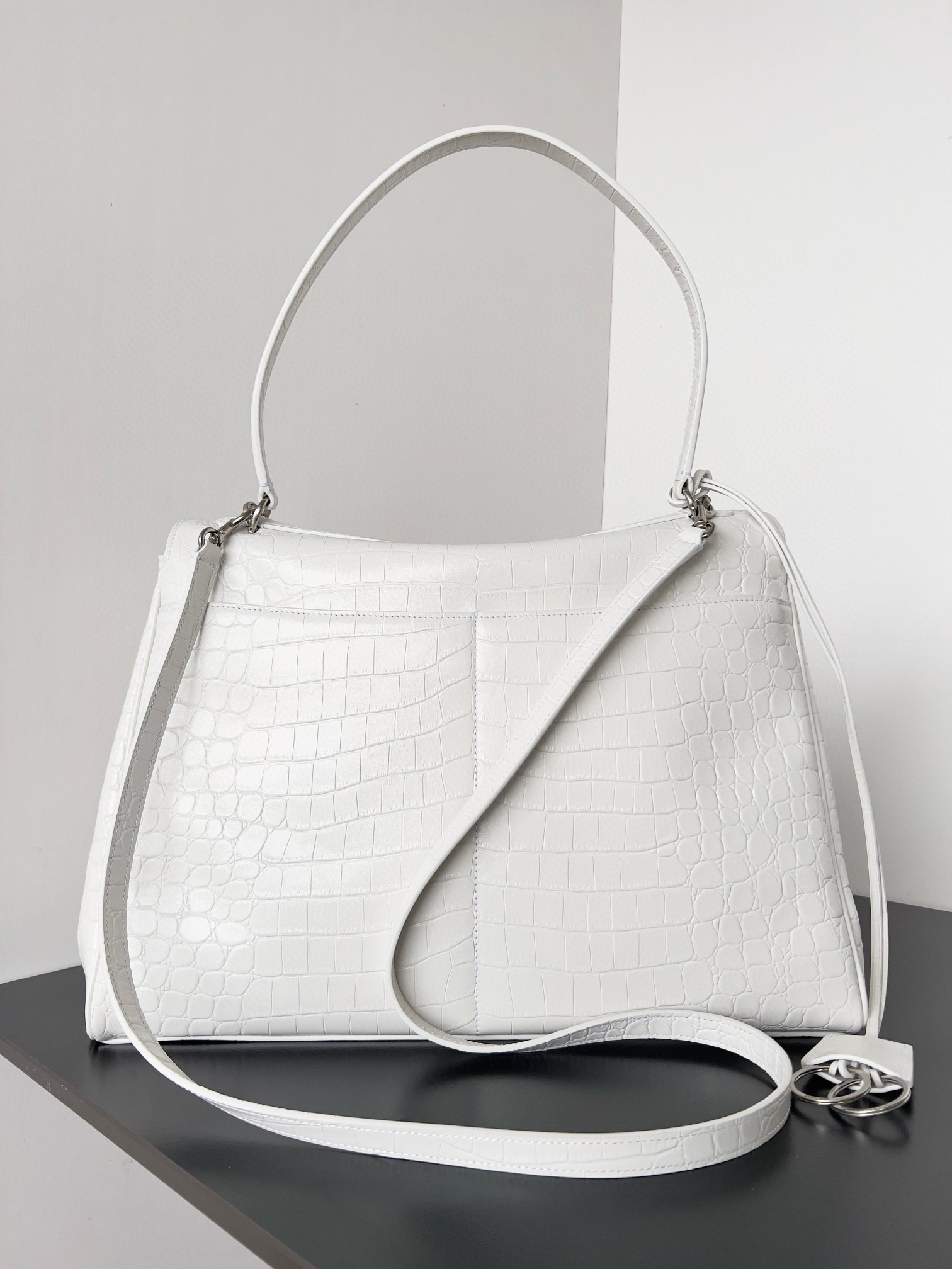 Knockoff Ba1en*iaga Rodeo Large Bag White Crocodile Embossed Calfskin