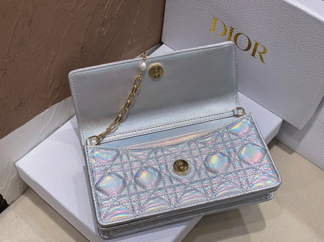 D10r Miss D10r Mini Bag Knockoff in Iridescent Metallic Silver Lambskin
