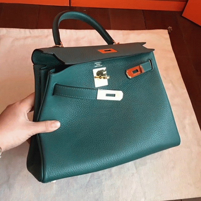 Malachite Clemence Copy Designer H**me5 Kelly Retourne 28cm Bag