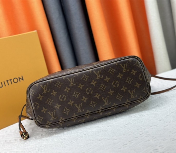 L0vis Vvtt0n Neverfull Bandouliere Inside Out MM Tote In Monogram Canvas And Brown Leather