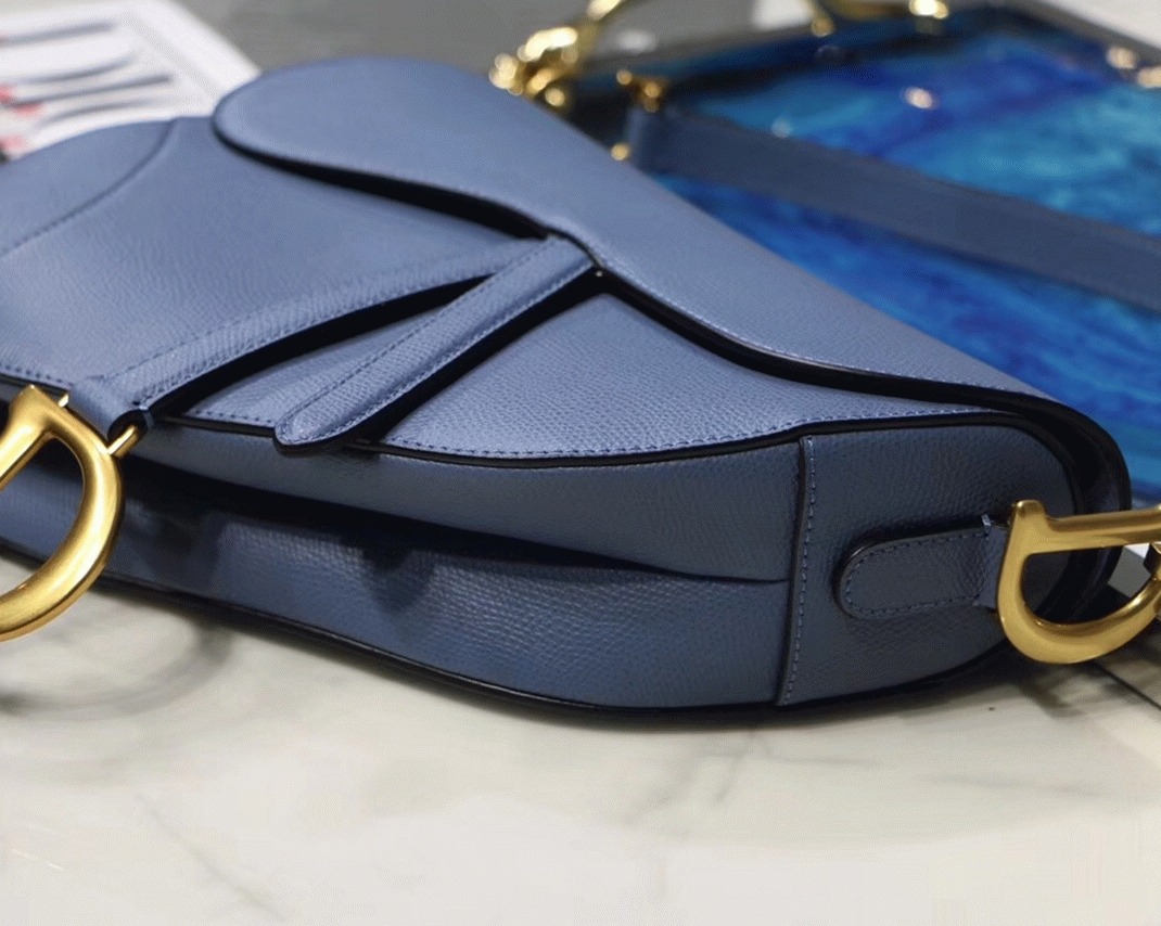D10r Saddle Bag Knockoff in Denim Blue Grained Calfskin