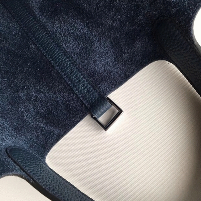 Navy blue fake H**me5 Picotin Lock 18cm handbag with braided handles