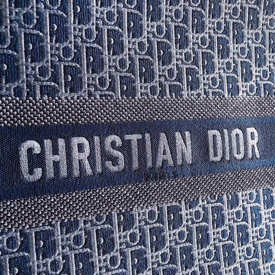 D10r Large Book Tote Bag Imitation in Denim Blue D10r Oblique Canvas