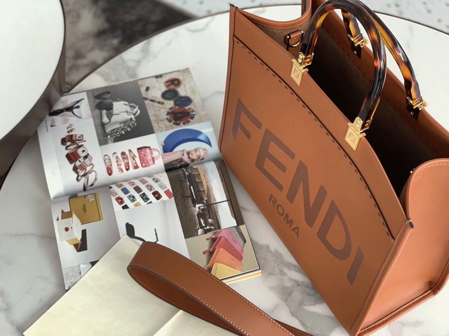 Top Quality Replica F**di Sunshine Medium Tote Bag In Brown Calfskin