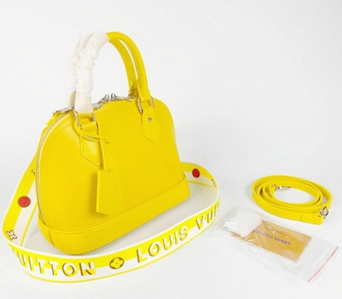 L0vis Vvtt0n Epi Leather Alma BB Handbag In Cedrat Yellow With Jacquard Strap