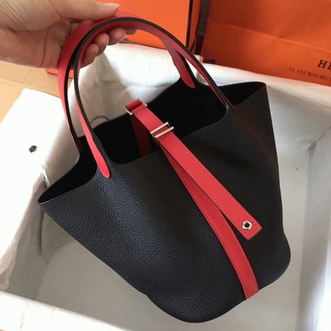 High quality bicolor black replica H**me5 Picotin Lock 18cm handbag