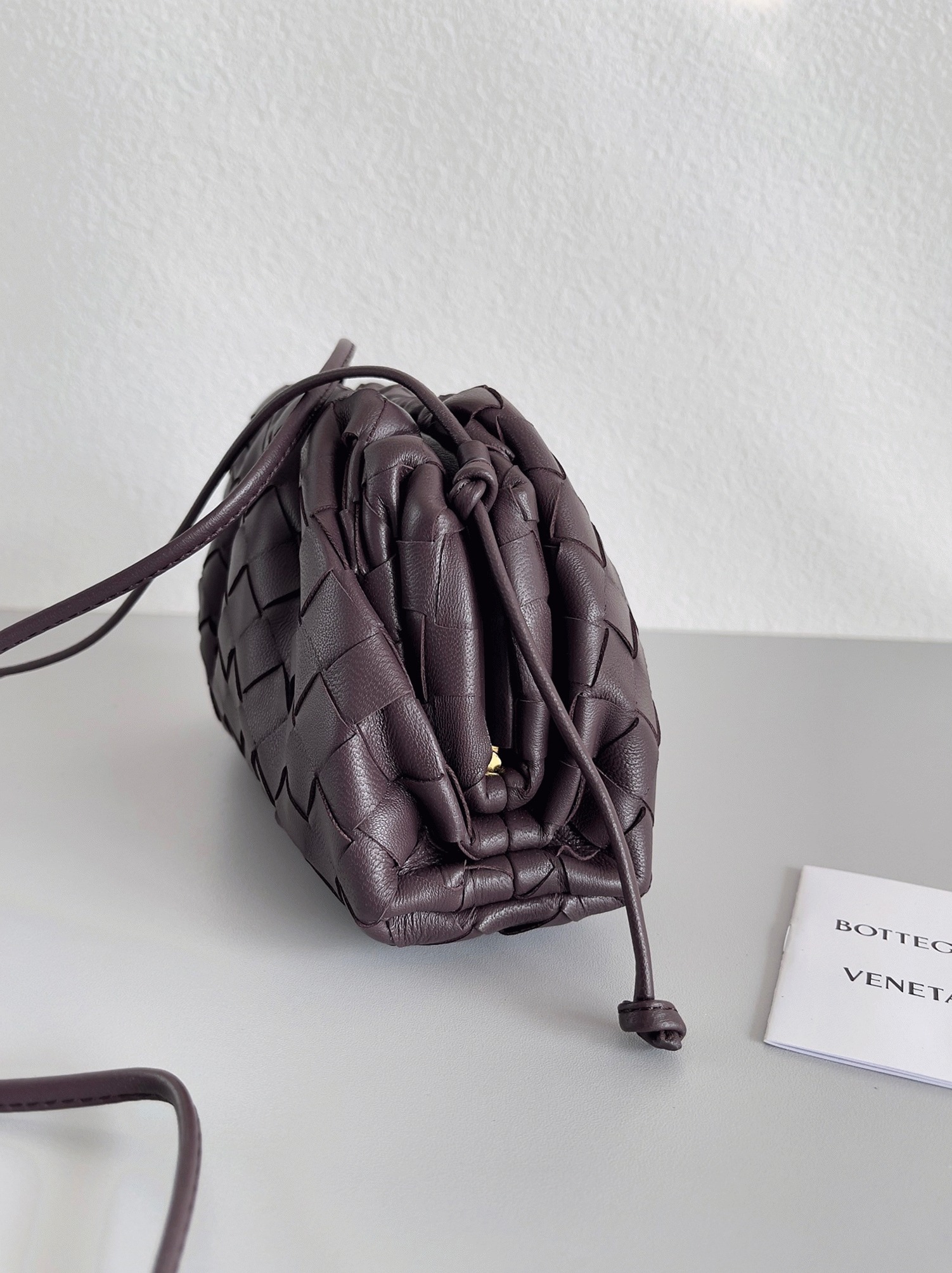 Knockoff B0tt*ga Ven*ta Mini Pouch with Strap Grape