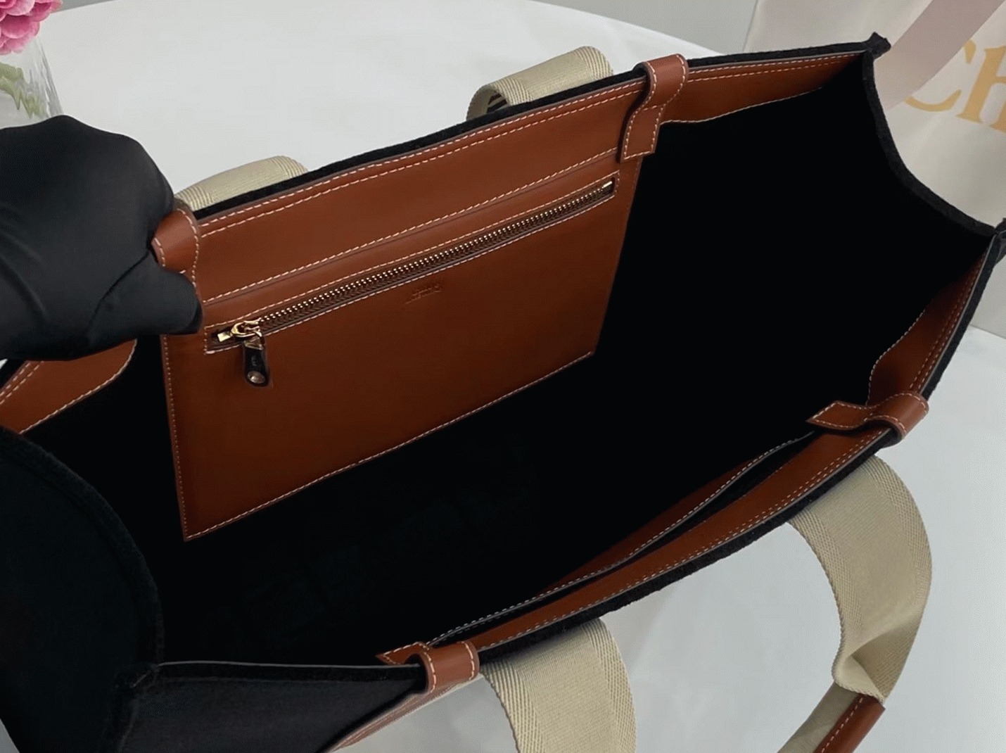 Top Quality Faux Chloe Large Woody Tote Bag In Black Felt