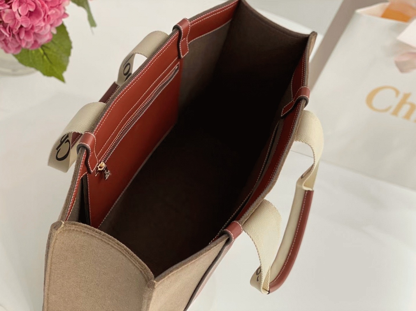 Top Quality Replica Chloe Large Woody Tote Bag In Brown Felt