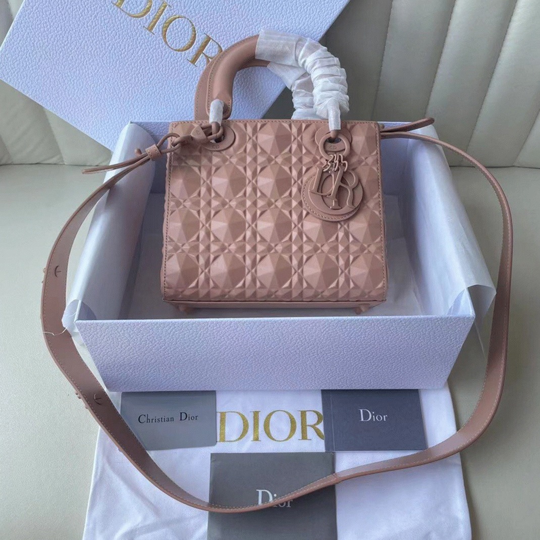D10r Small Lady D10r My ABCD10r Bag Fake in Pink Calfskin with D1am0nd Motif