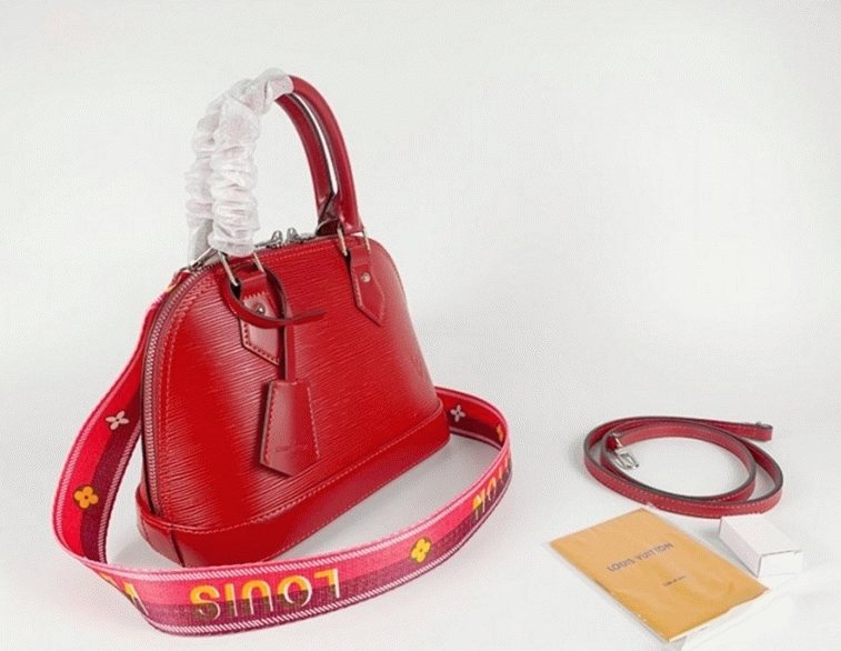 L0vis Vvtt0n Epi Leather Alma BB Handbag In Red With Jacquard Strap