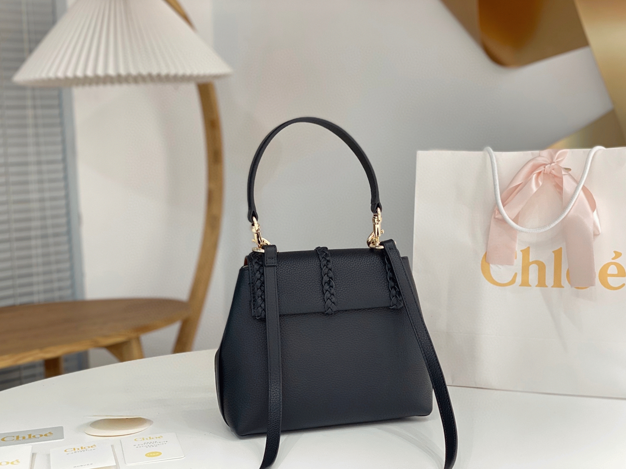Top Quality Replica Chloe Penelope Small Shoulder Bag in Black Grained Calfskin