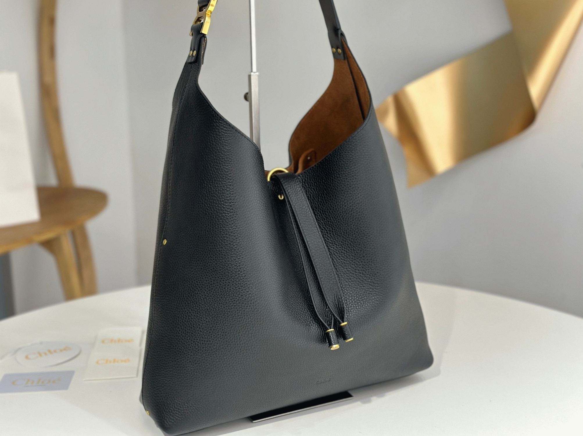 Top Quality Knockoff Previous Previous Chloe Marcie Hobo Bag in Black Grained Leather
