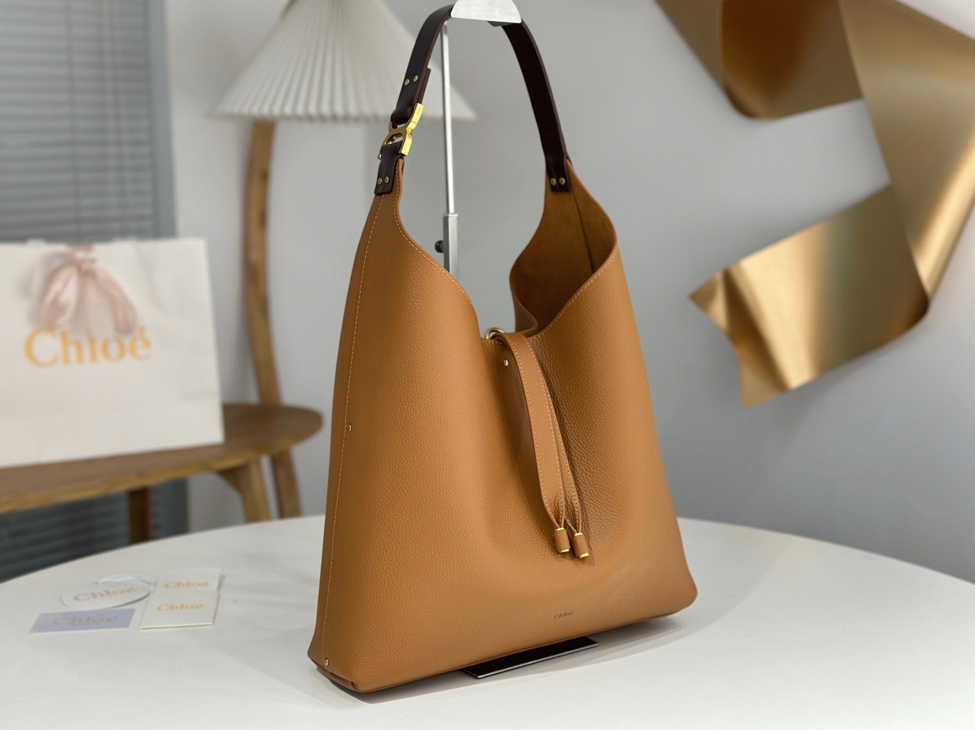 Top Quality Fake Chloe Marcie Hobo Bag in Brown Grained Leather