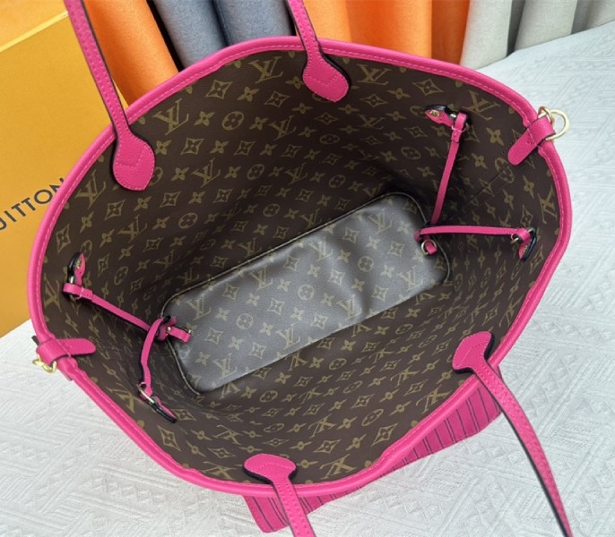 L0vis Vvtt0n Neverfull Bandouliere Inside Out MM Tote In Monogram Canvas And Rose Pondichery Textile