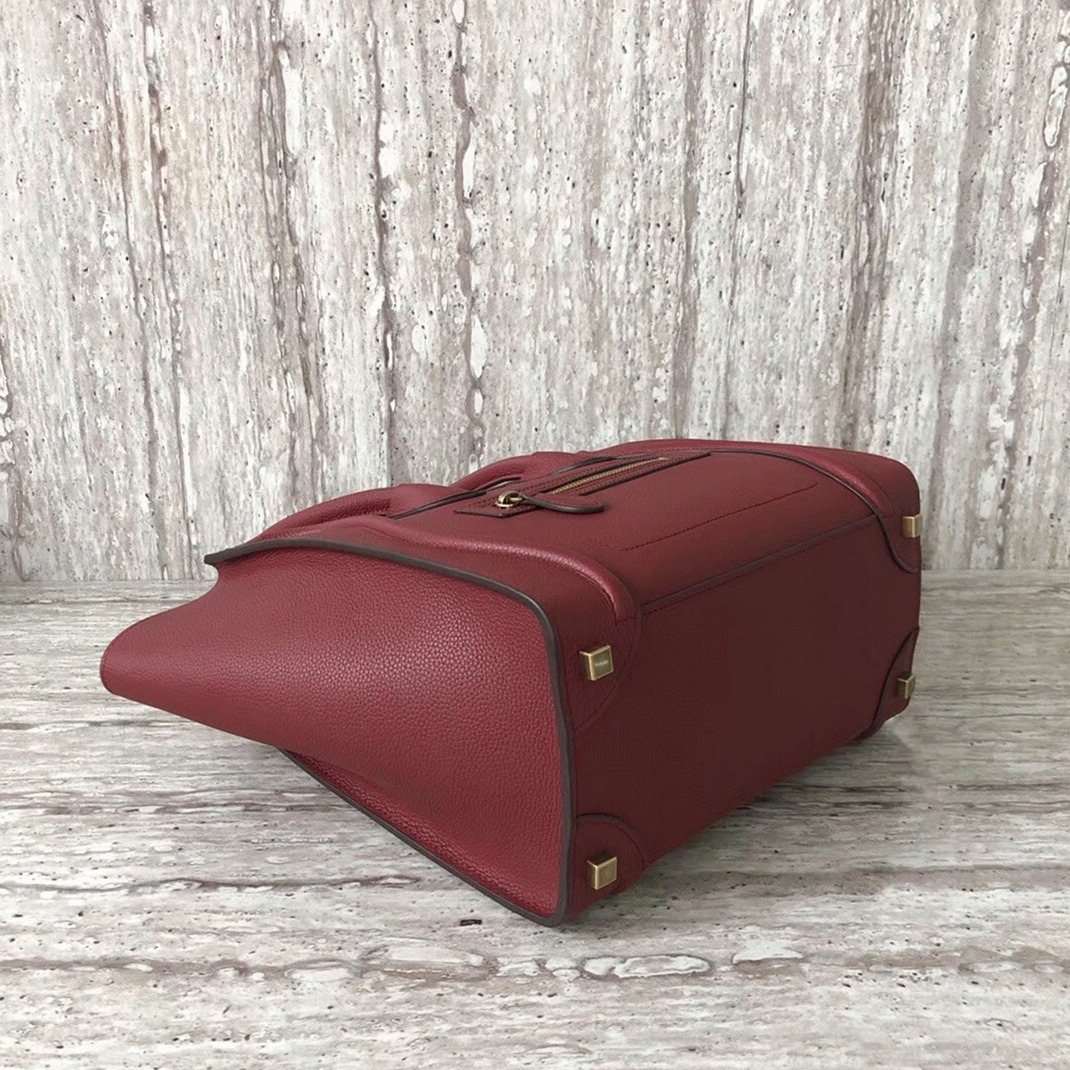 Ce1i*e Micro Luggage Tote Bag Knockoff in Dark Red