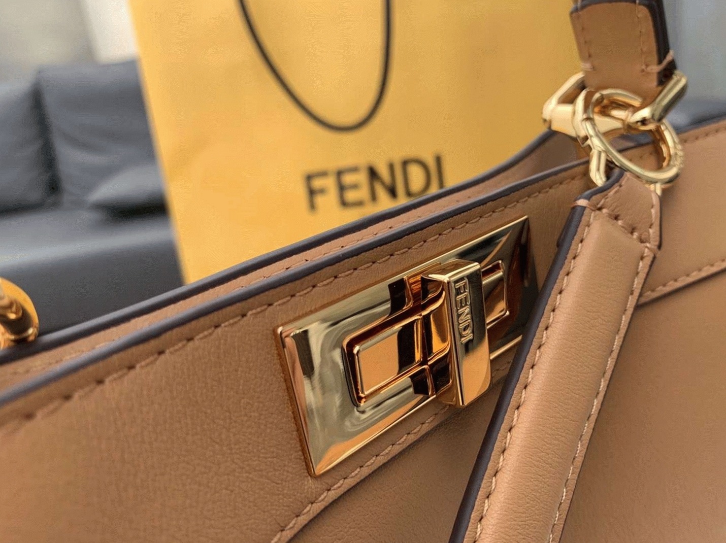 Top Quality Fake F**di Peekaboo ISeeU Medium Bag In Beige Calfskin
