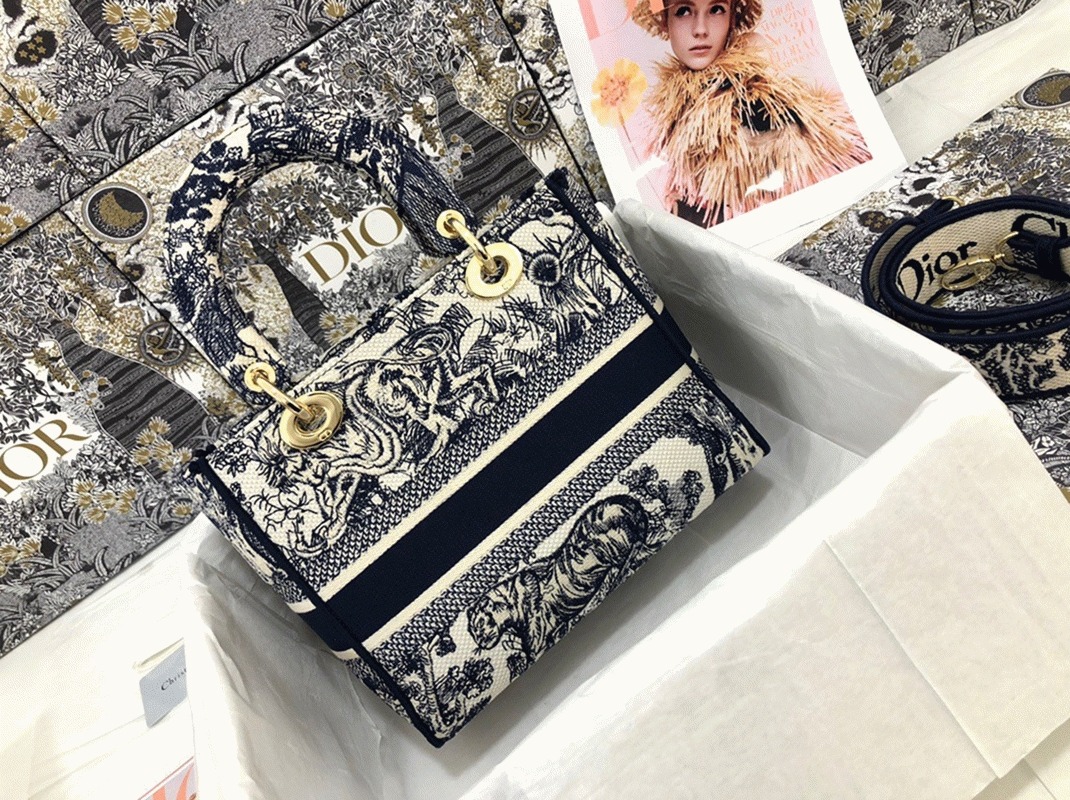 D10r Lady D-Lite Medium Bag Knockoff in Blue Toile de Jouy Embroidery