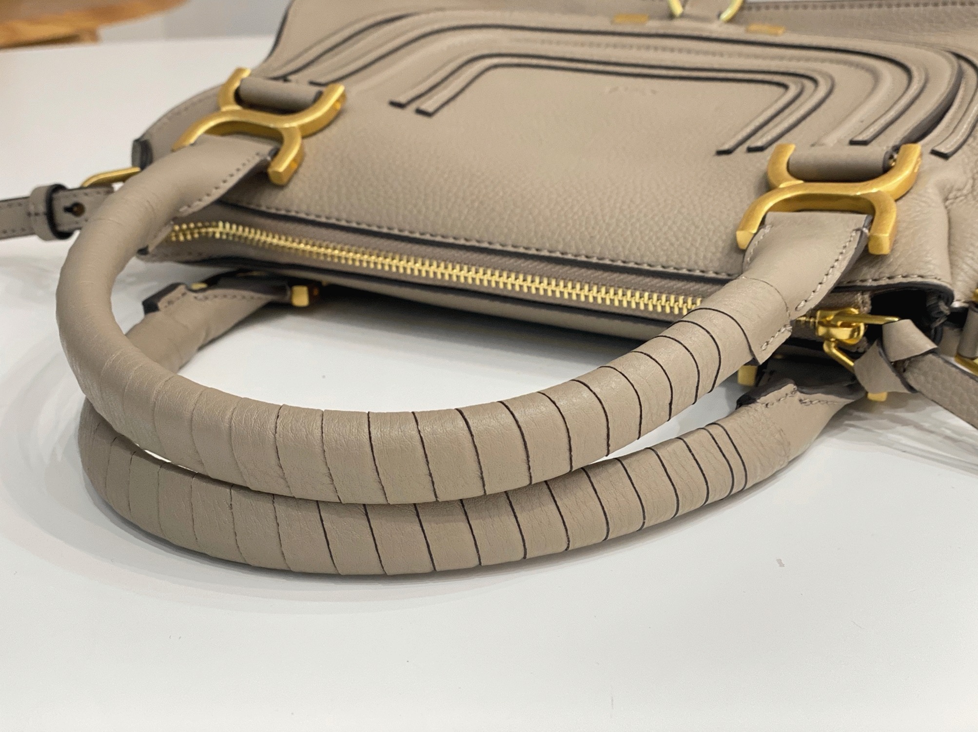 Top Quality Faux Chloe Marcie Small Double Carry Bag in Sand Grained Leather