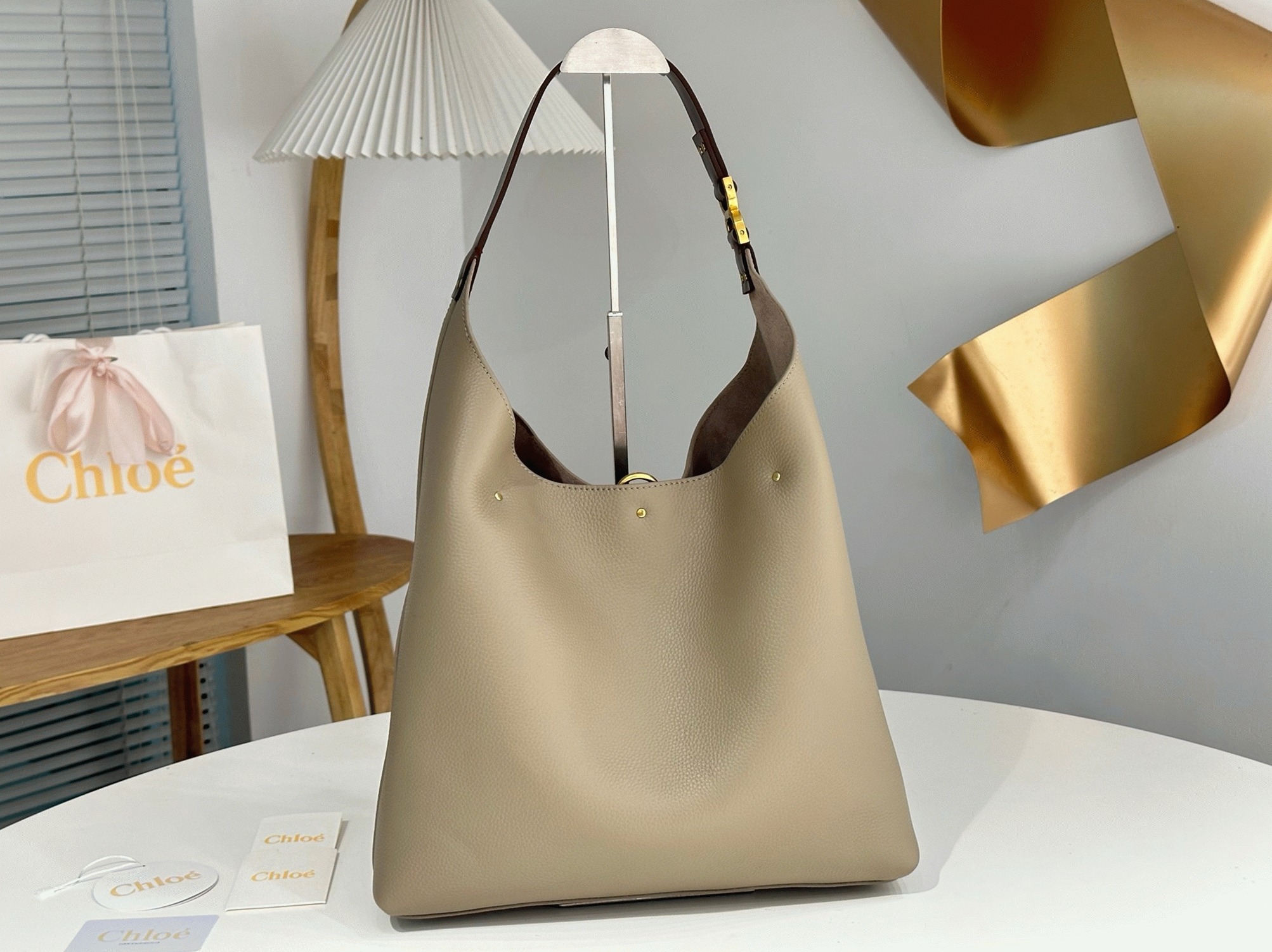 Top Quality Fake Chloe Marcie Hobo Bag in Grey Grained Leather
