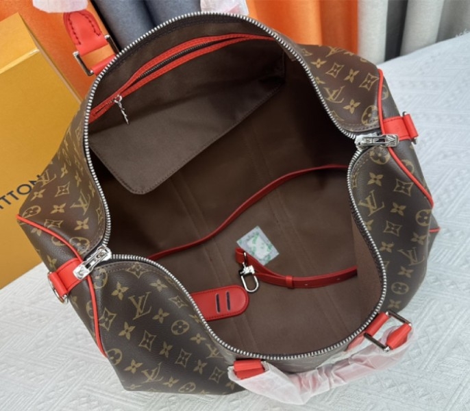 L0vis Vvtt0n Monogram Macassar Canvas Keepall Bandouliere 50 In Red