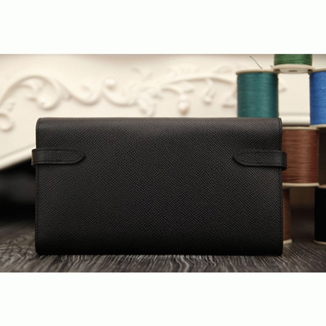 Black knockoff H**me5 Kelly Longue wallet