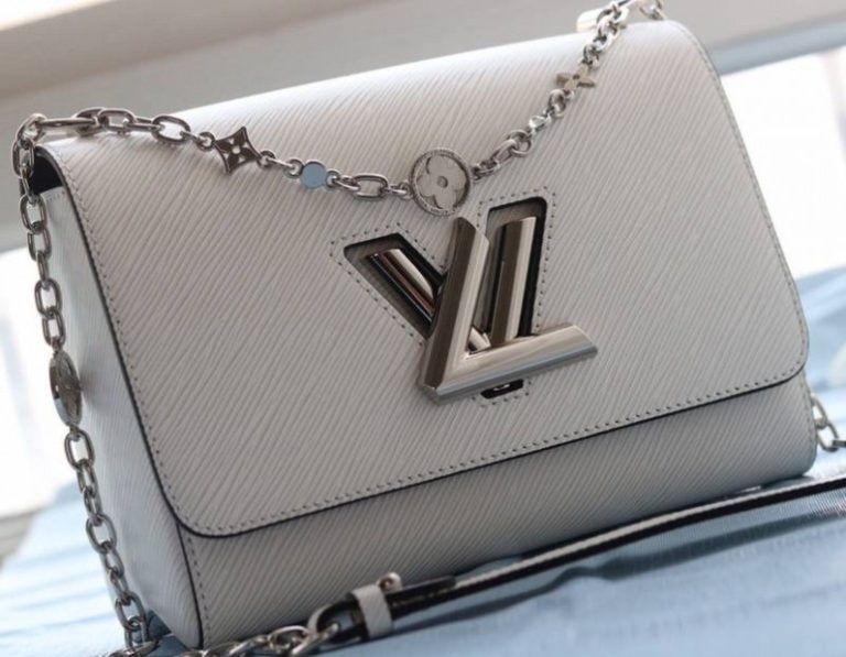 L0vis Vvtt0n Epi Leather Twist MM With Flowers Jewels Chain Bag In Optic White