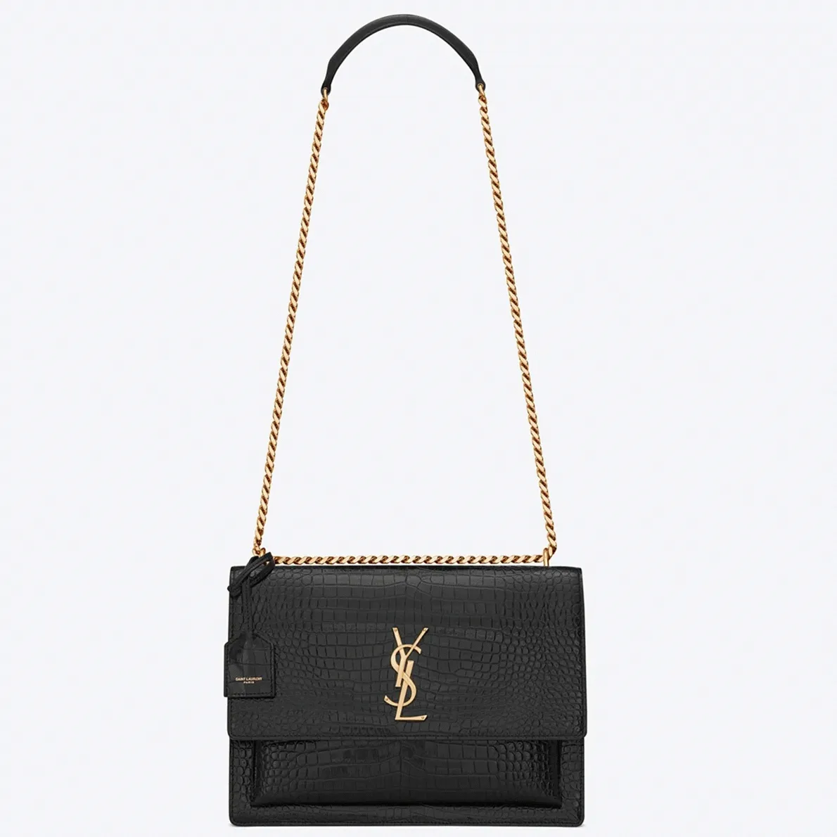 Black Croc-Embossed Leather Y51 Sunset Medium Chain Replica Bag