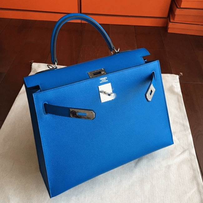 Blue Epsom Fake H**me5 Kelly 32cm Sellier Fashion Handbag