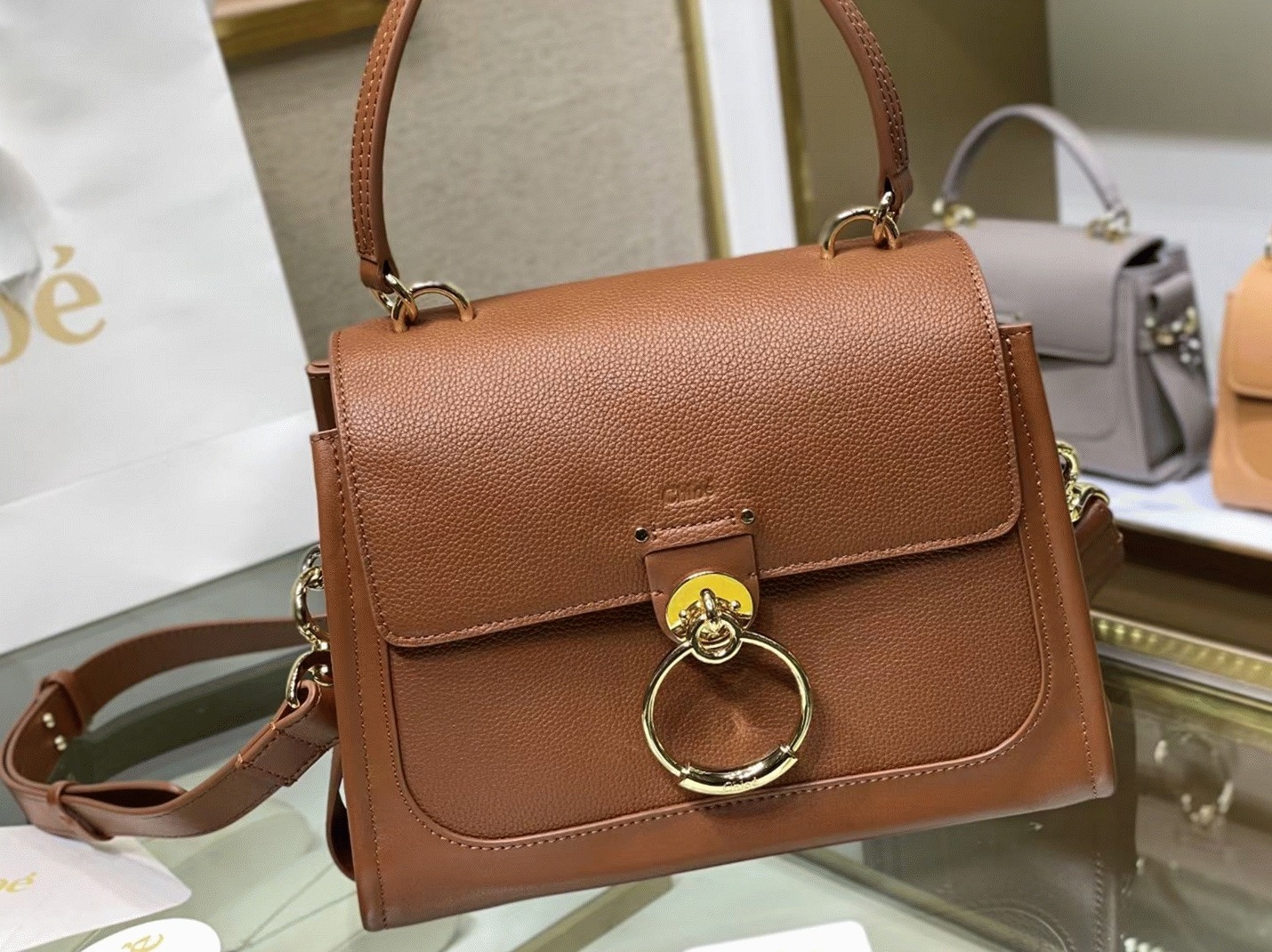 Top Quality Fake Chloe Small Tess Day Bag In Caramel Grained Leather