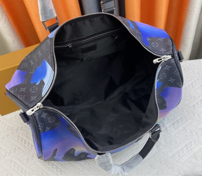 L0vis Vvtt0n Monogram Eclipse Keepall 55 Bandouliere Travel Bag In Blue Sunrise