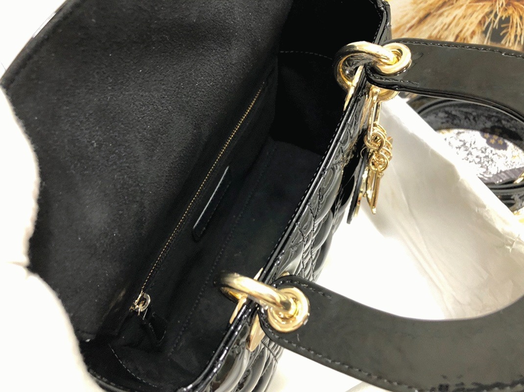 D10r Small Lady D10r Bag Knockoff in Black Patent Cannage Calfskin