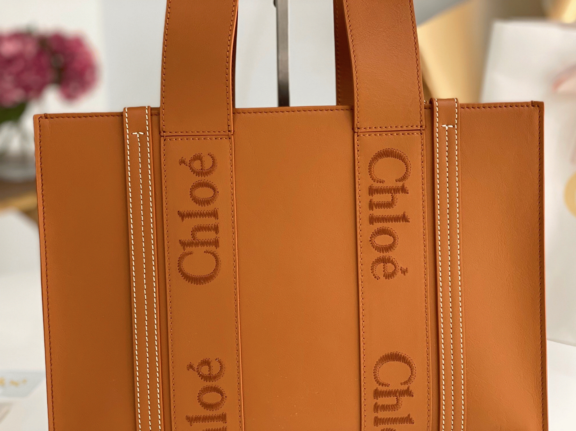 Top Quality Faux Chloe Woody Medium Tote Bag In Brown Calfskin