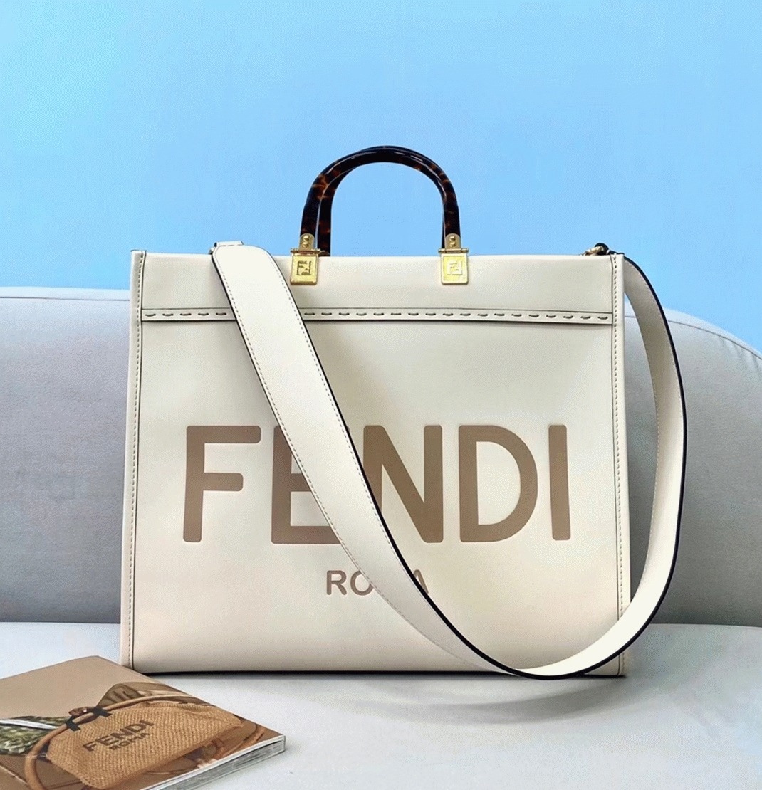 Top Quality Fake F**di Sunshine Medium Tote Bag In White Calfskin