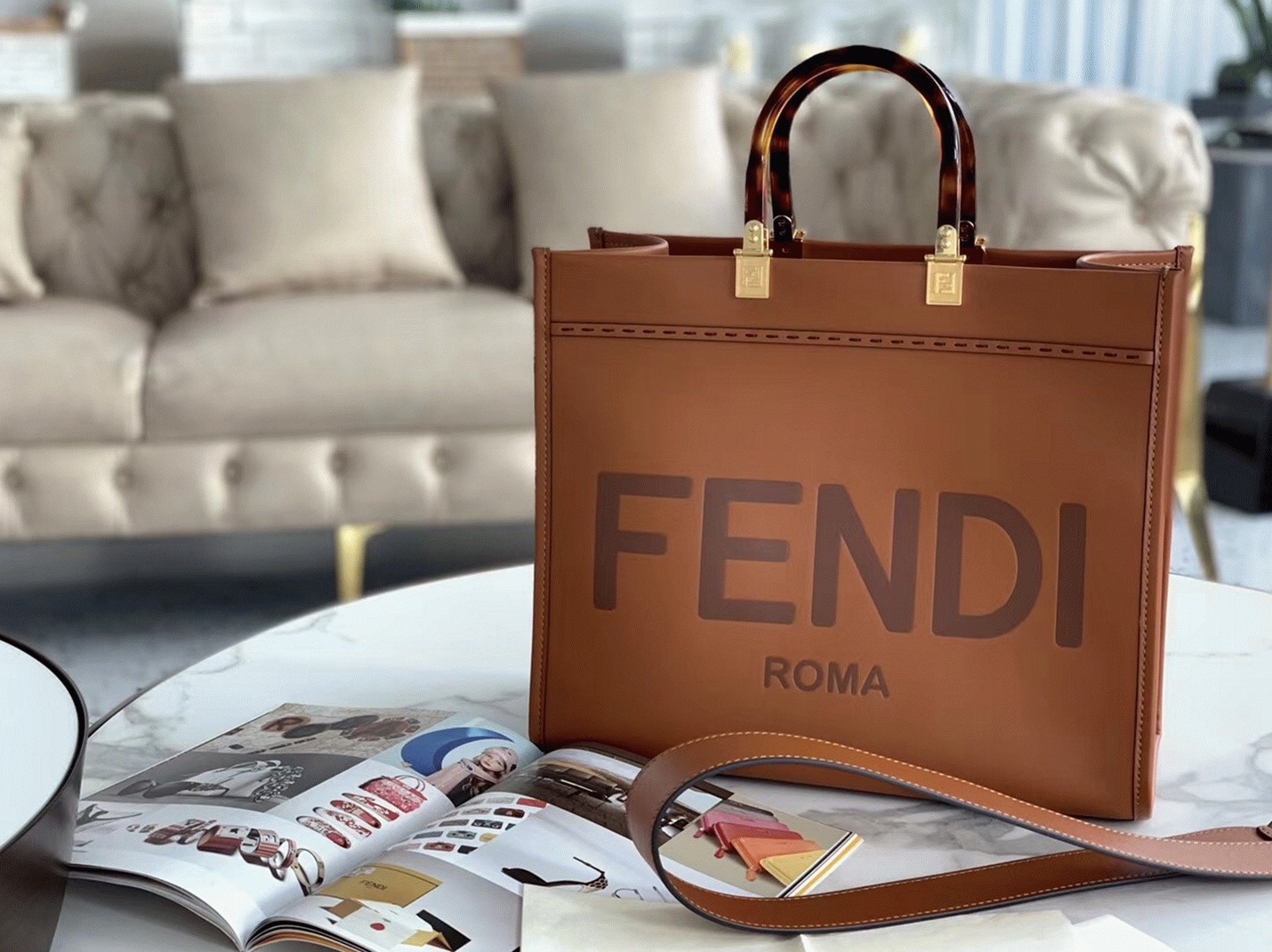 Top Quality Replica F**di Sunshine Medium Tote Bag In Brown Calfskin