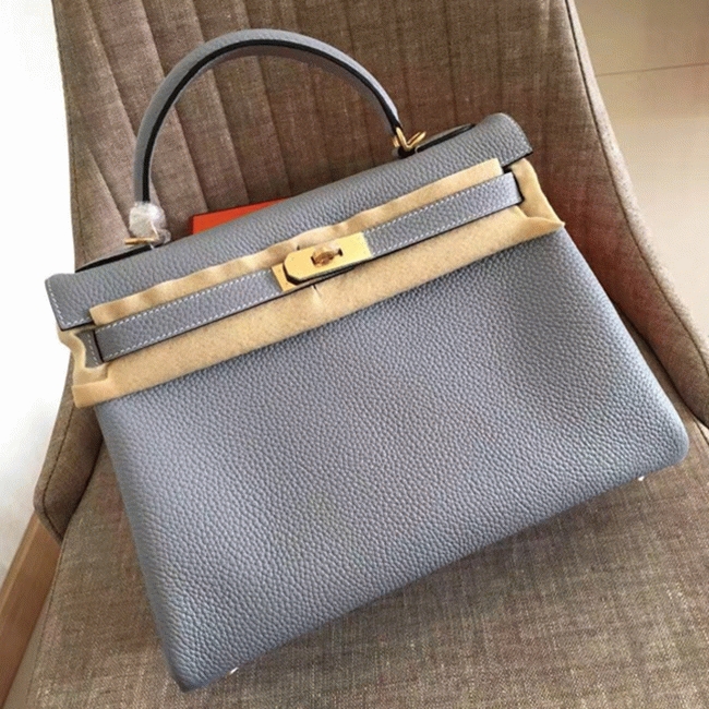Blue Lin Clemence Fake H**me5 Kelly Retourne 32cm Soft Handbag