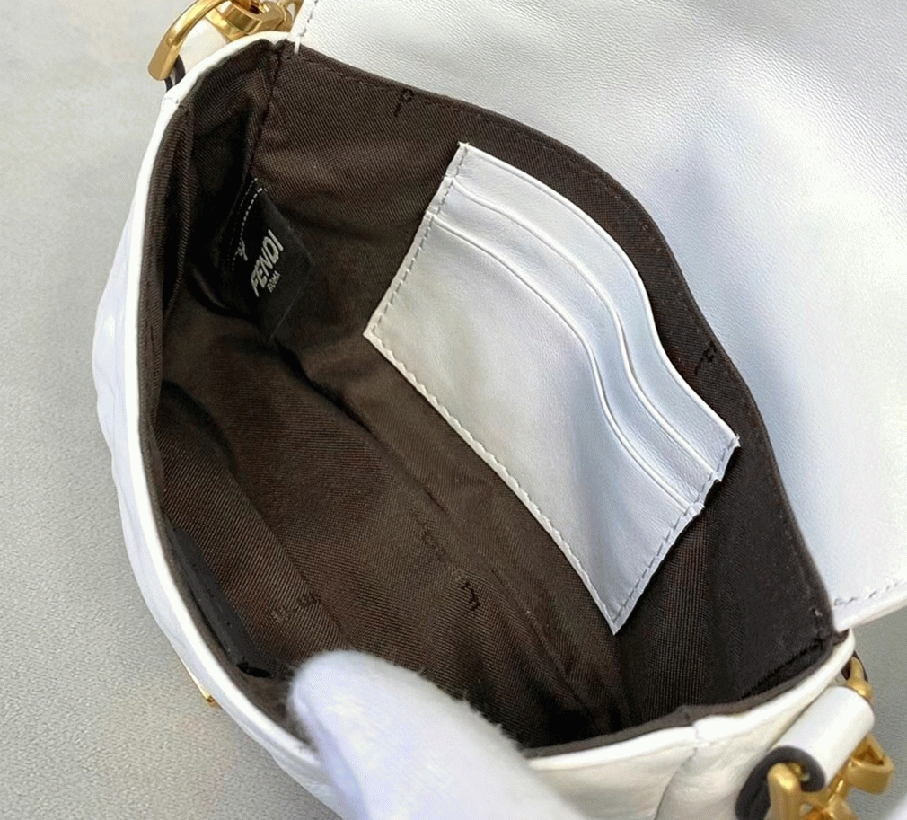 White FF Logo F**di Medium Baguette Replica Bag