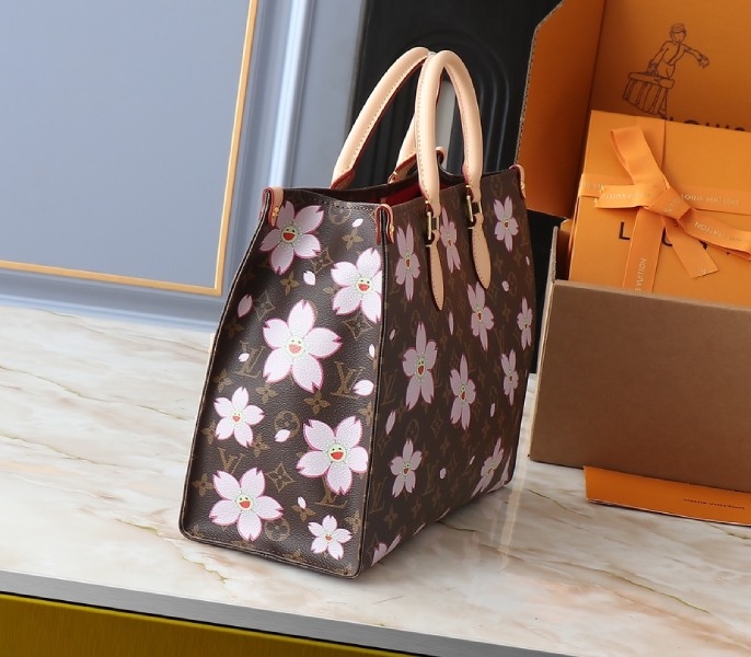 X TM Monogram Canvas Onthego MM With Cherry Blossom