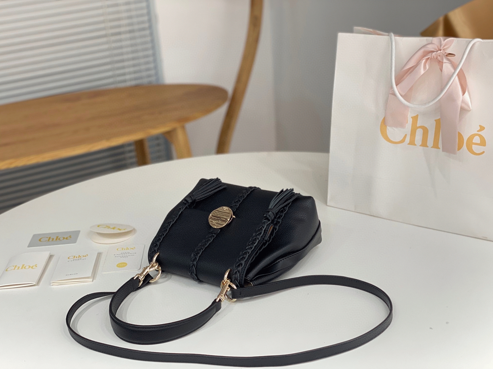 Top Quality Replica Chloe Penelope Small Shoulder Bag in Black Grained Calfskin